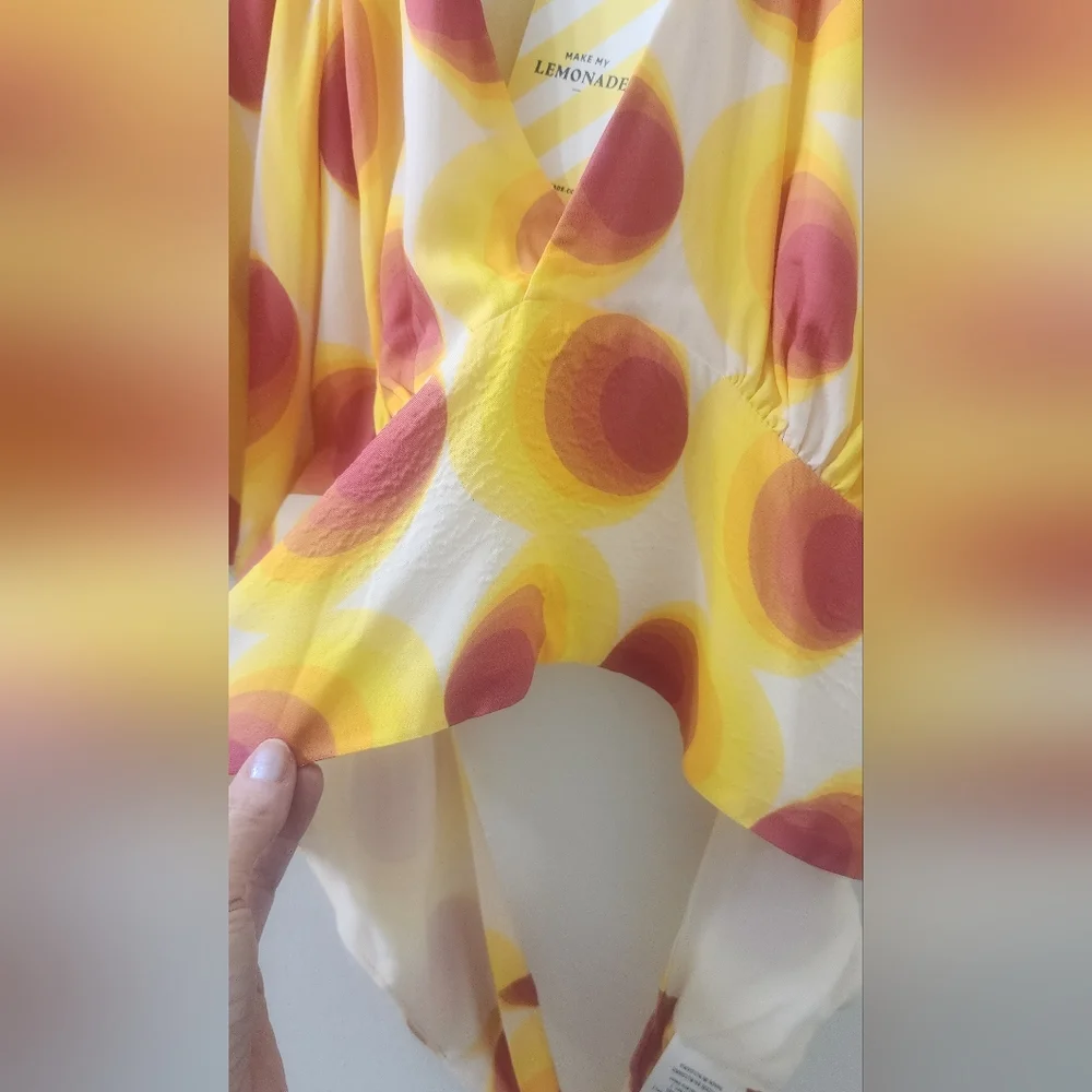 New Lemonade Yellow and Red Polka‎ Dot Top, Size 34.